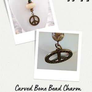 Peace Sign Pendant with Carved Bone Bead